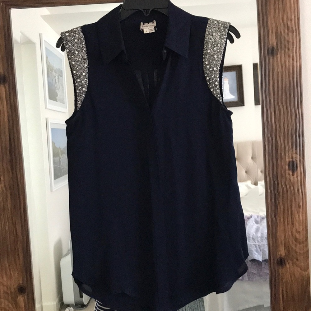 Haute Hippie embellished navy tank top size small